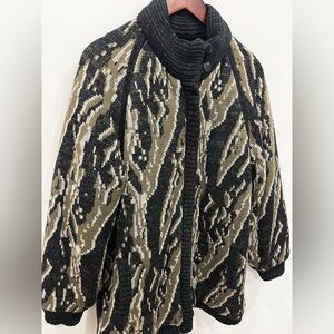 Vintage 80's Balimel Montréal grey and black wool zip-up cardigan MEDIUM